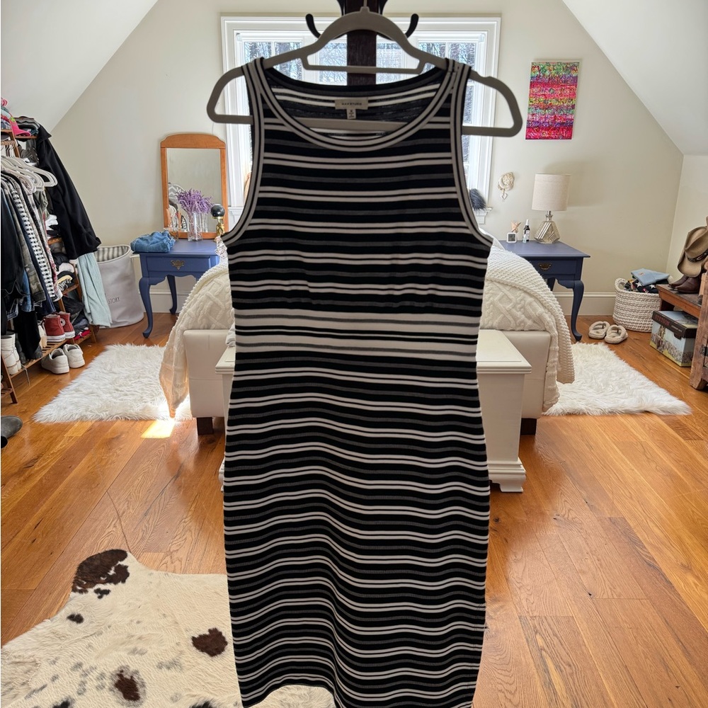 Max Studio Striped Black and White Sleeveless Dress